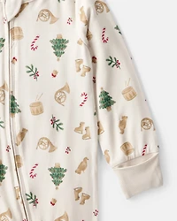 Baby Christmas Print PurelySoft Long-Sleeve Sleeper - White