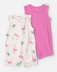 Baby Girl 2-Pack Flamingo PurelySoft Short-Sleeve Romper - Pink/Ivory