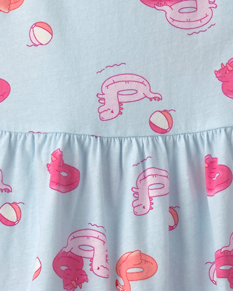 Toddler Girl Pool Floatie Sleeveless Dress - Blue/Pink