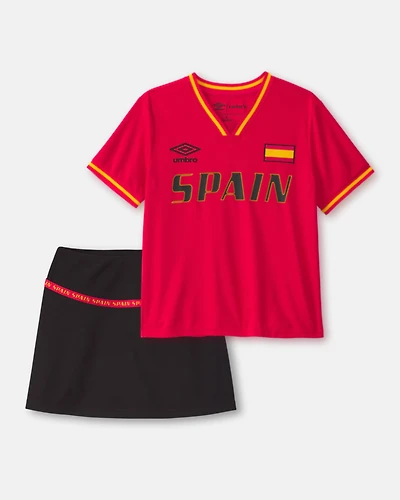 Girls 2-Piece Umbro Spain Soccer Jersey & Skort Set - Red/Yellow/Black