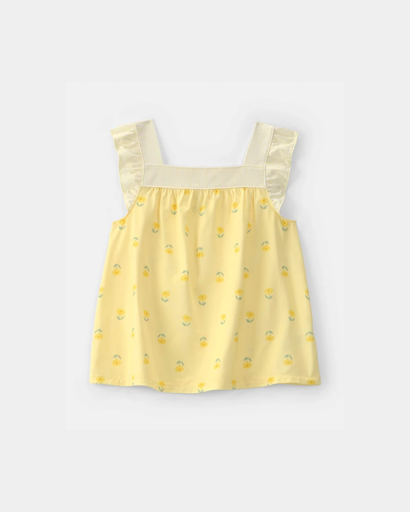 Girls Floral Sleeveless Loose Fit 2-Piece Pyjama Set - Yellow