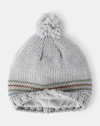 Toddler Boy Striped Pom Winter Hat - grey