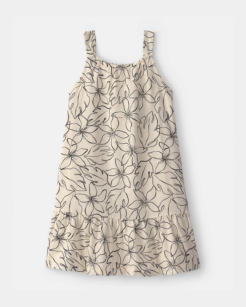 Girls Floral Smocked Dress - Ivory