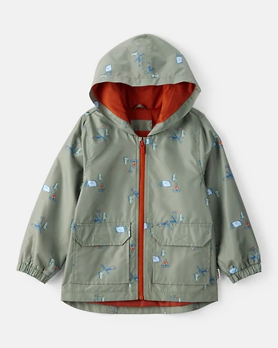 Boys Camping Print Rain Jacket - Green