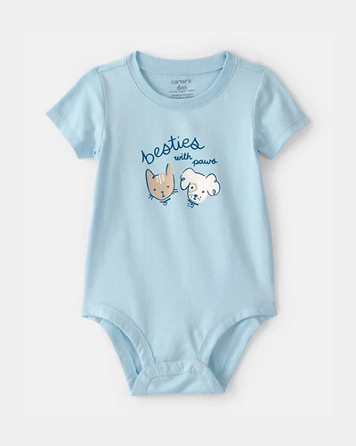 Baby 'Besties With Paws' Graphic Bodysuit - Blue