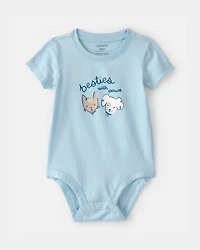 Baby 'Besties With Paws' Graphic Bodysuit - Blue