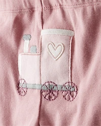 Baby Girl 3-Piece Train Print Long-Sleeve Bodysuit & Pant Set - Pink