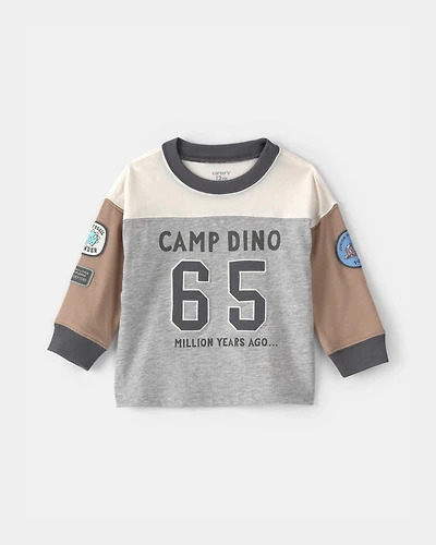 Baby Boy 'Camp Dino' Long-Sleeve T-Shirt - Brown/Grey