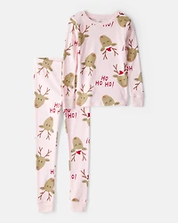 Kid Reindeer Snug Fit 2-Piece Pajamas - Pink