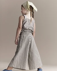 Toddler Girl Gingham Peplum Top with Bows - Cream/Grey