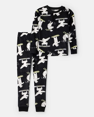 Boys Polar Bear Print DreamPlush Long-Sleeve Snug Fit 2-Piece Pajamas - Black