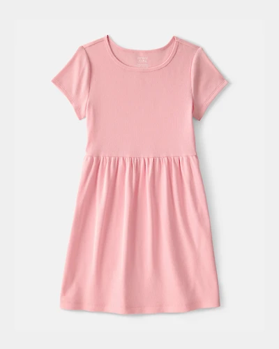 Girls Rib Short-Sleeve Dress - Pink