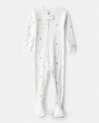 Baby Girl Heart Cotton Snug Fit 2-Way Zip Footie 1-Piece Pyjamas - White