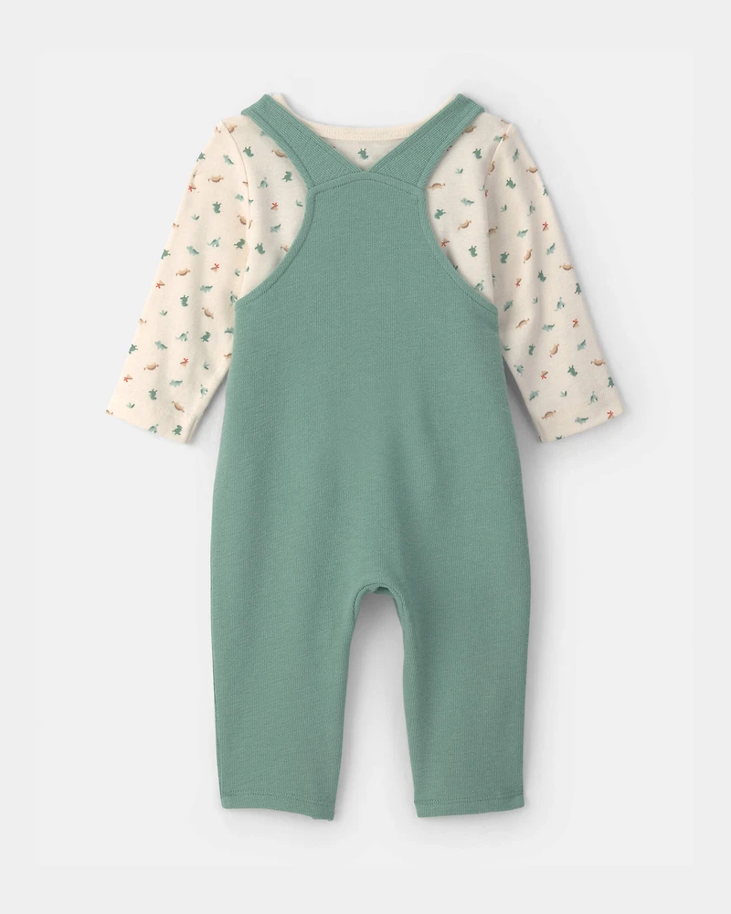Baby 2-Piece Dinosaur Overall Set - Green/Cream