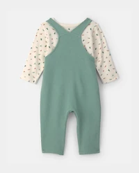 Baby 2-Piece Dinosaur Overall Set - Green/Cream