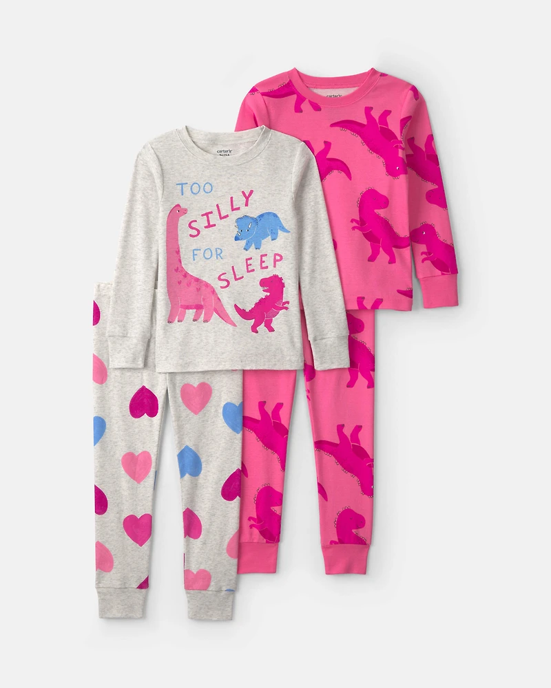 Baby Girl 4-Piece Dino Heart Cotton Snug Fit Pyjama Set - Pink