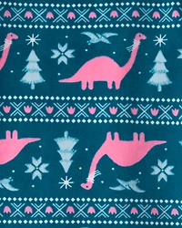 Toddler Girl Dinosaur DreamPlush Long-Sleeve Snug Fit 2-Piece Pyjamas - Teal