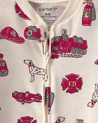 Baby Boy 2-Pack 2-Way Zip Solid Firetrucks Sleepers