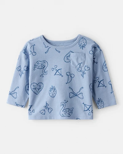 Baby Girl Icon Print Long Sleeve Tee - Blue