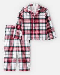 Toddler Flannel Plaid Print Long-Sleeve Loose Fit 2-Piece Pyjamas - Red/Green