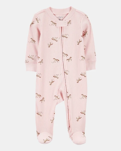 Baby Girl Horse Print 2-Way Zip Ribbed Sleeper pyjamas