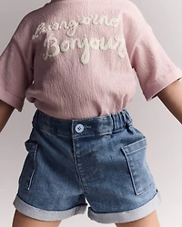 Toddler Girl 'Buongiorno, Bonjour' Rolled Cuff Tee - Light Pink