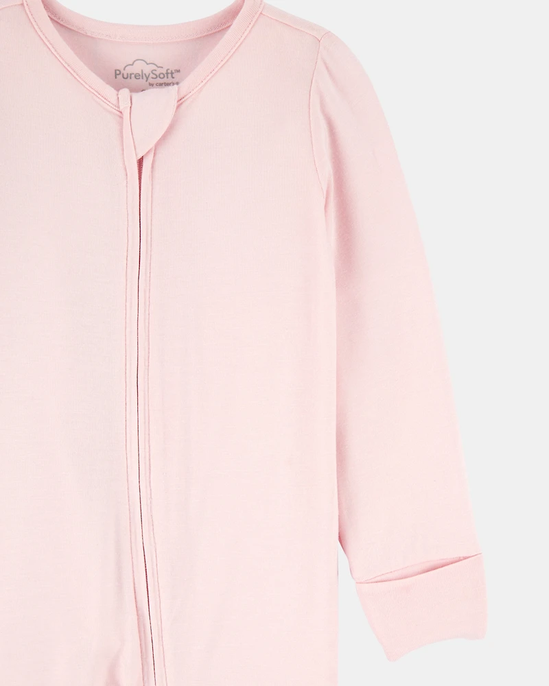 Baby Girl Solid 2-Way Zip PurelySoft Sleeper Pyjamas - Light Pink