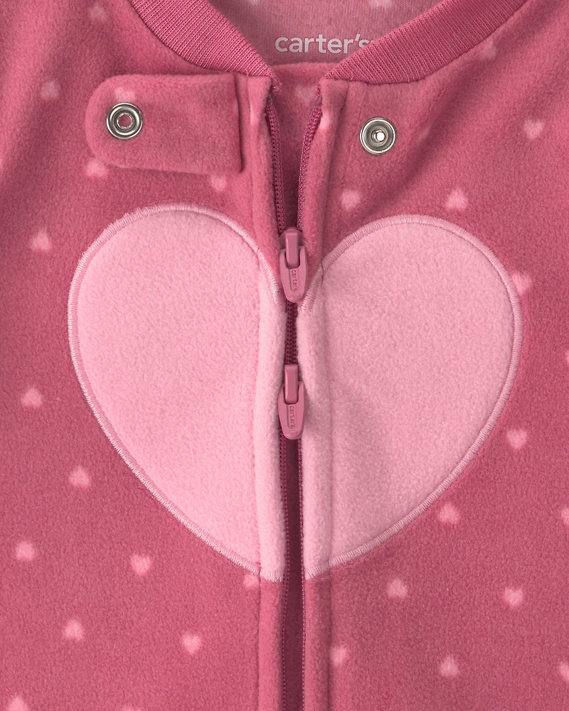 Baby Girl Heart Fleece 2-Way Zip Sleeper - Pink