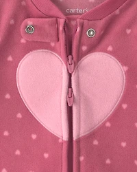 Baby Girl Heart Fleece 2-Way Zip Sleeper - Pink
