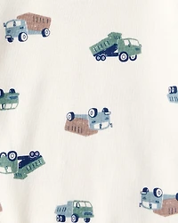 Baby Boy 3-Piece Construction Striped Print Hooded Zip-Up Jacket, Bodysuit & Pant Set - Green