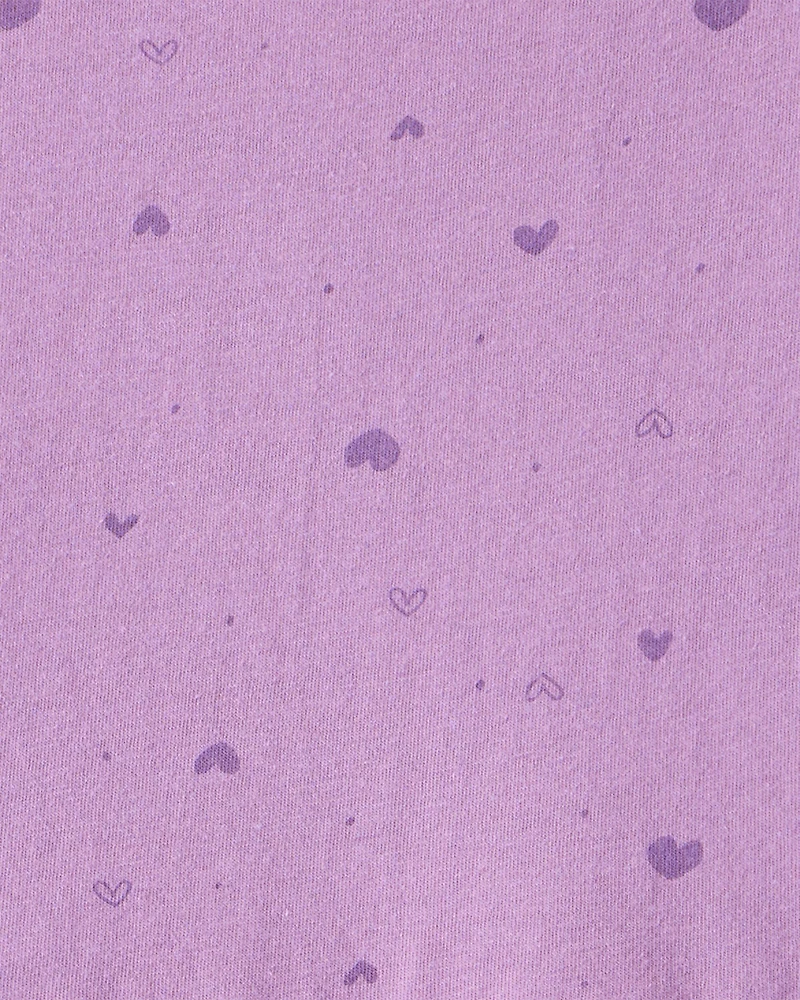 Girls Heart Print Long Sleeve Cotton Dress - Purple