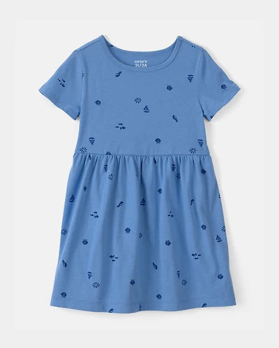 Toddler Girl Seashell Short-Sleeve Dress - Blue