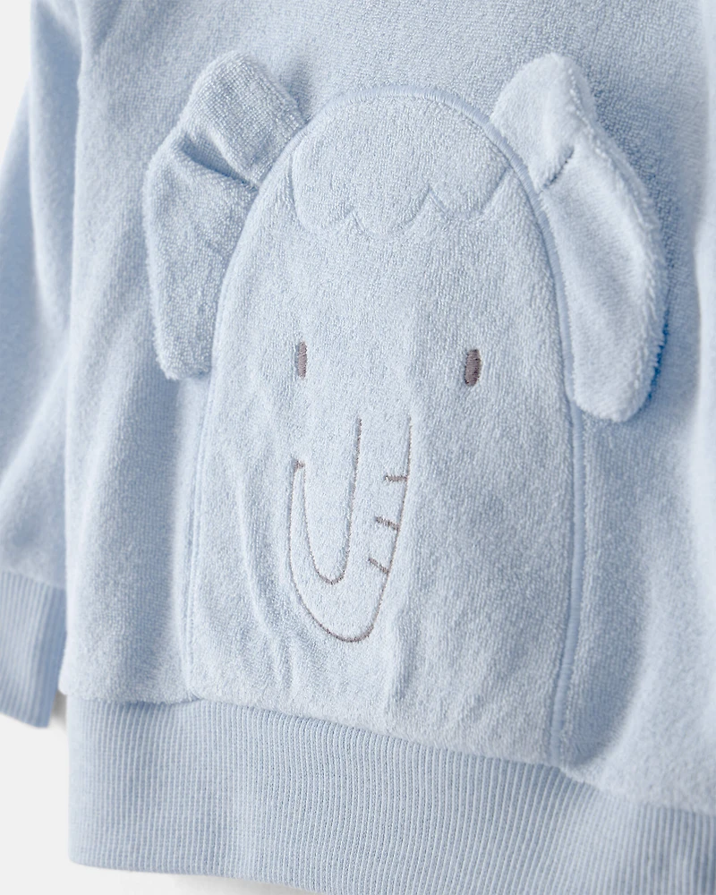 Baby Boy Elephant Terry Pullover Sweatshirt - Blue