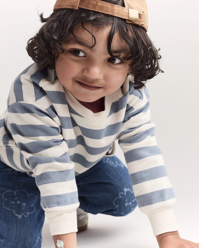 Toddler 'Hey!' Striped Otter Sweatshirt™ with Pockets - Blue/Cream
