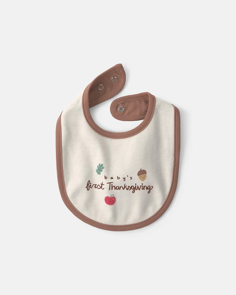 Baby Thanksgiving 100% Cotton Bibs - Cream