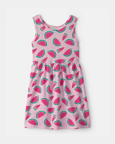 Girls Watermelon Sleeveless Knit Dress - Pink