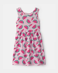 Girls Watermelon Sleeveless Knit Dress - Pink