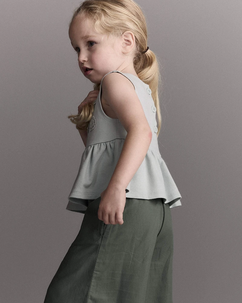 Toddler Girl Peplum Top Floral Print - Light Blue