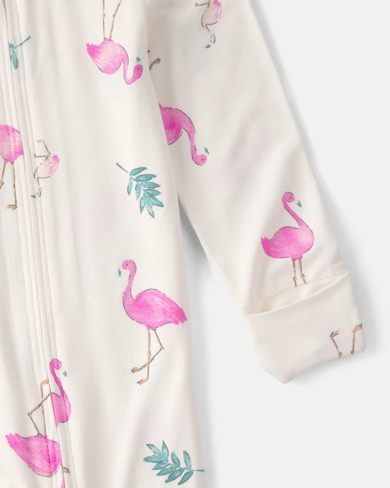 Baby Girl Flamingo PurelySoft 2-Way Zip Sleeper - Ivory