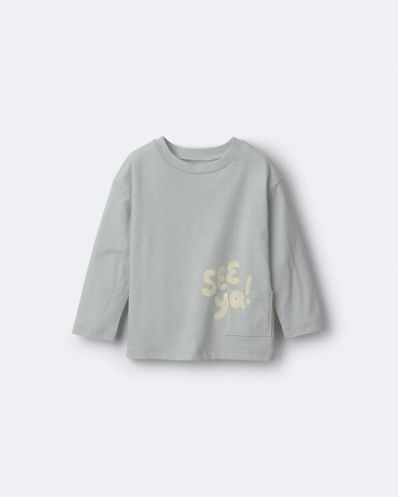 Toddler 'See Ya' Long-Sleeve Pocket Relaxed Graphic Tee - Sage
