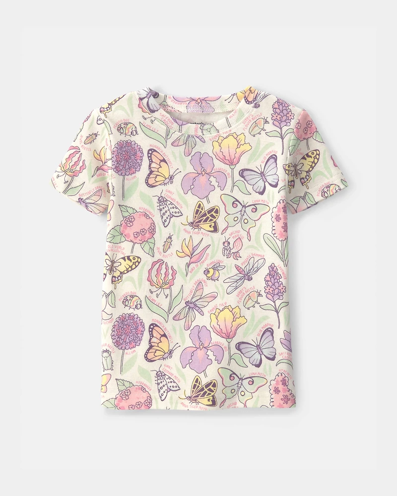 Baby Girl Butterfly 100% Cotton Snug Fit 2-Piece Pajama Set - Cream