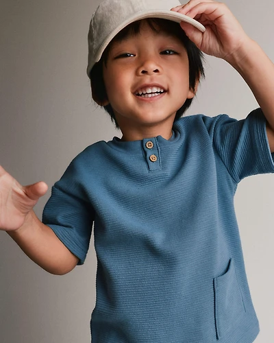 Toddler Boy Henley Tee with Pocket - Slate