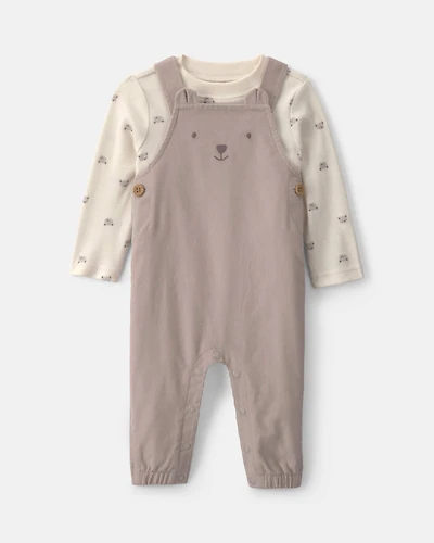 Baby Boy 2-Piece Bear Corduroy Overall Set - Brown