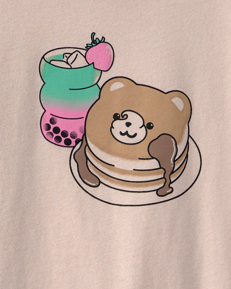 Girls Pancakes & Boba Graphic Tee - Brown