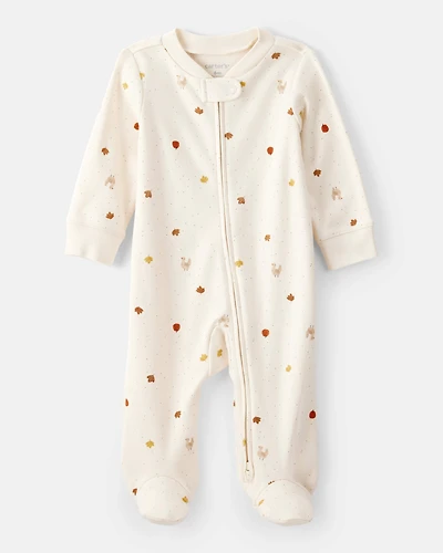 Baby Thanksgiving Turkey Print 100% Cotton Long-Sleeve Sleeper - Cream