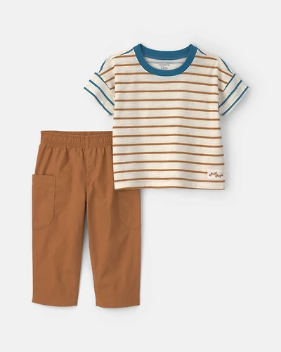 Baby Boy 2-Piece Striped Short-Sleeve Top & Pant Set - Cream/Brown