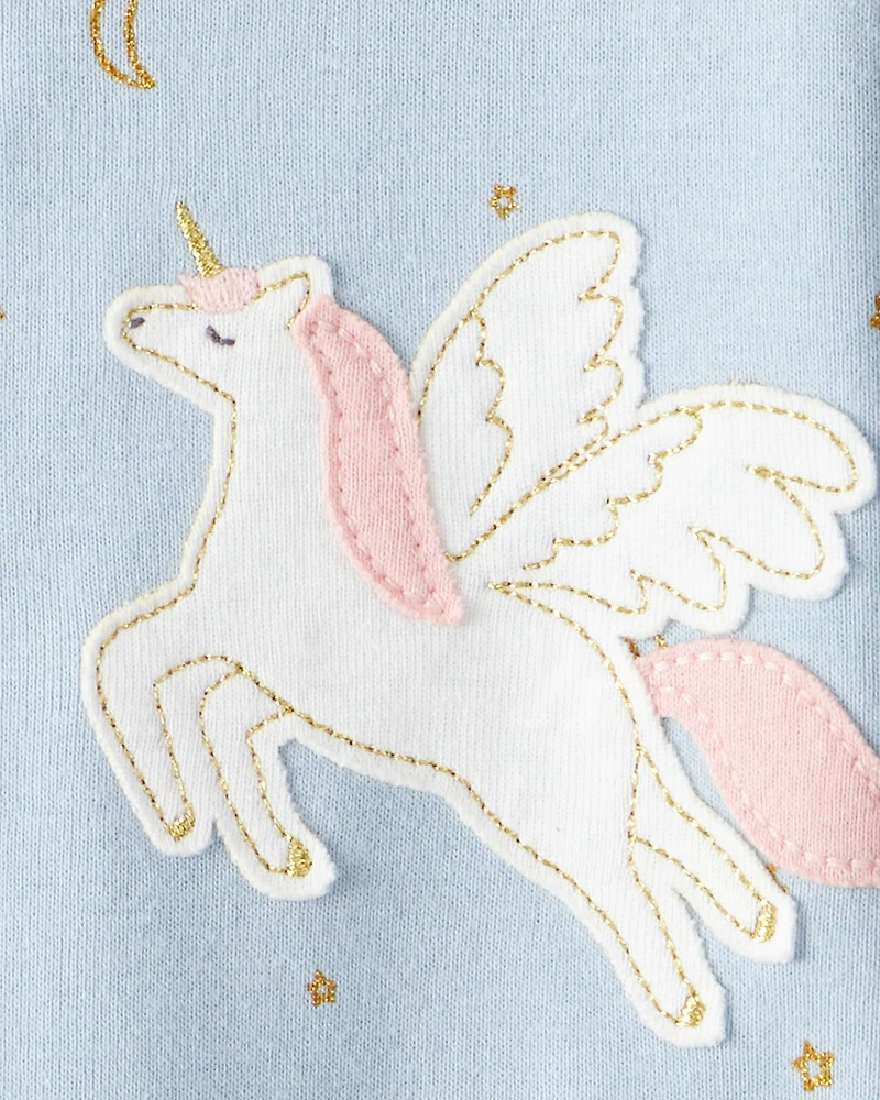 Toddler Girl Unicorn Star Print 100% Cotton Long-Sleeve 2-Way Zip 1-Piece Pyjamas - Blue
