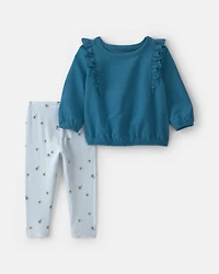 Baby Girl 2-Piece French Terry Top & Bee Pant Set - Blue