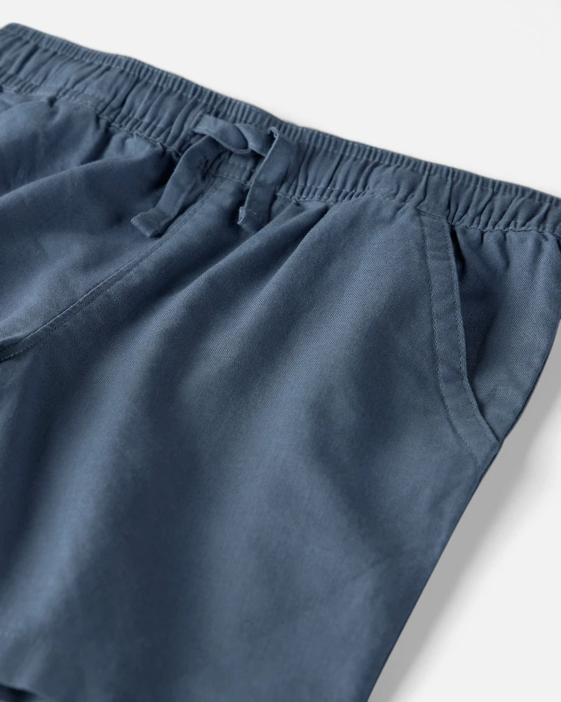 Boys 2-Piece Linen Top & Short Set Made with Organic Cotton Blue Hibiscus
