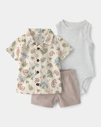 Baby Boy 3-Piece Desert Short-Sleeve Top & Short Set - Brown